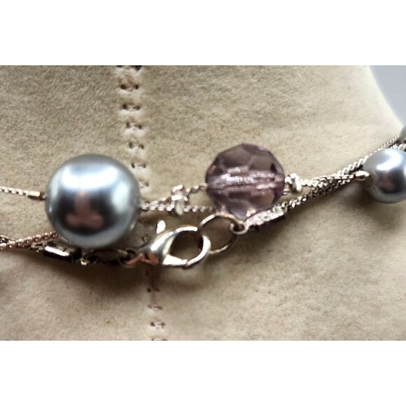 Floating Gray Bead & Crystal Multistrand Necklace - 32" - Picture 2 of 3